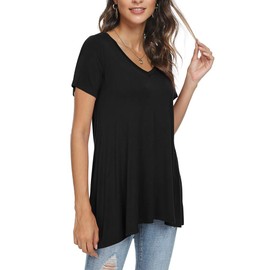 POPYOUNG Women's Long Tunic Tops to Wear with Leggings Summer Short Sleeve Loose Fit Dressy Shirts M-5XL L, Black