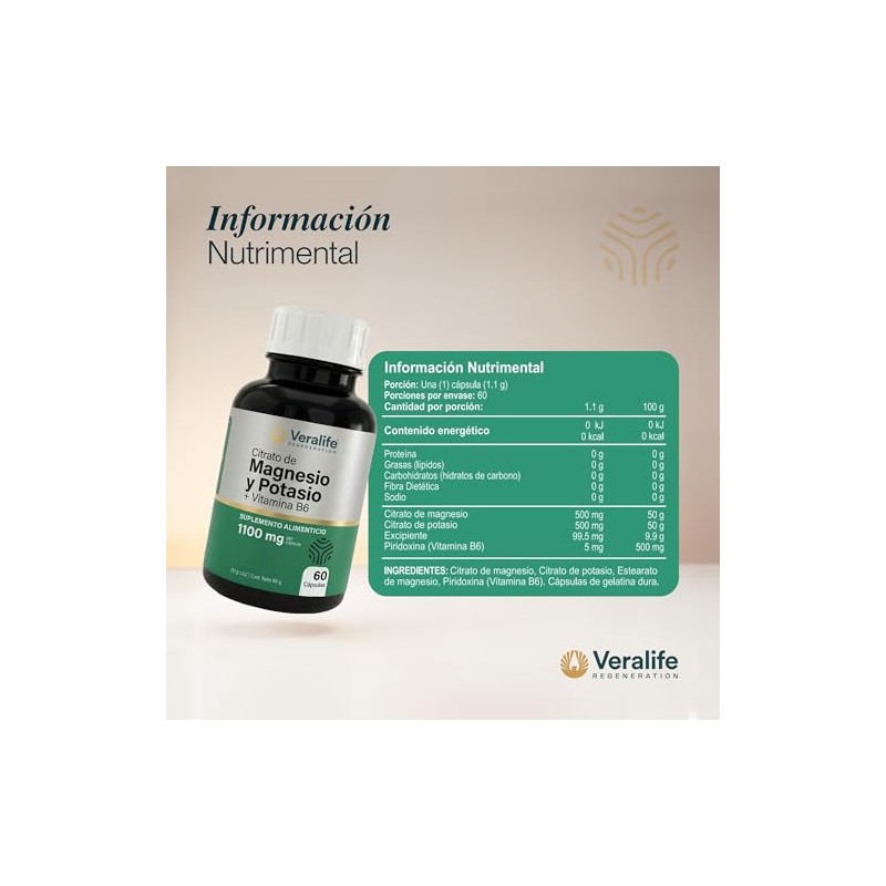 Veralife Citrato Magnesio Potasio Capsulas 1100
