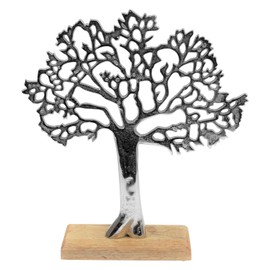 SiL Interiors Aluminium Tree of Life on Wooden Plinth 33cm