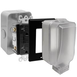 Electrical Outlet Box with 20 Amp WR TR GFCI Outdoor Nonmetallic Extra Duty Weatherproof Electrical Box Cover Outlet Kit, IP66 Waterproof,UL Listed