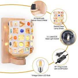 BARSUNS Vintage Multicolor Glass Bedside Wall Sconces, Retro Plug-in or Hardwire Vanity Light Fixtures, Bohemian Turkish Mosaic Style Shade Wall Lamp for Bathroom Bedroom Hallway Corridor