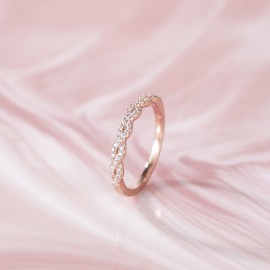 Titaniumcentral Women's 925 Silver Rose Gold Half Eternity Rings Narrow Twisted Cubic Zirconia Engagement Ring, Silver, Cubic Zirconia