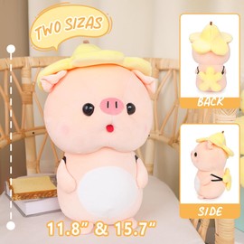 MELECERi Cute Pig Stuffed Animal, 15.7" Pig Plush with Banana Hat and Flower Bag, Plushies for Girls, Christmas Birthday Gift