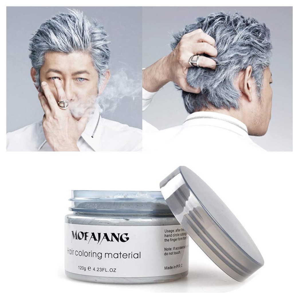 Silver Grey Hair Wax Pomades 4.23 oz - Natural Hair Coloring Wax Material Disposable Hair Styling Clays Ash for Cosplay, Party (Silver Grey)