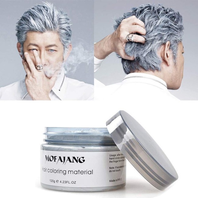 Silver Grey Hair Wax Pomades 4.23 oz - Natural Hair Coloring Wax Material Disposable Hair Styling Clays Ash for Cosplay, Party (Silver Grey)