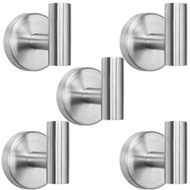 TocTen Towel Hook for Bathroom, 5 Pack Wall Mounted Robe Hook, SUS 304 Stainless Steel Coat Hook, Heavy Duty Door Hanger Towel Hook for Bathroom Kitchen Office and Cabinet(Brushed Nickel,5 Pack)