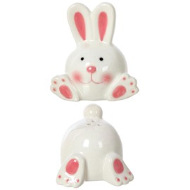 The Bridge Collection 3.5" White Bunny Head and Tail Salt and Pepper Shaker Holder Set - 2 Piece Set - White Kitchen Items - Fun Salt and Pepper Shakers for Cottage, Vintage, or Farmhouse Decor