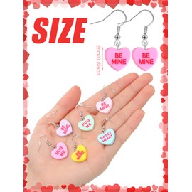 20 Pairs Valentine Day Heart Charms Earrings Candy Love Be Mine Earrings Cute Colorful Resin Heart Earrings Dangle Valentine's Gift Jewelry for Women, 6 Colors
