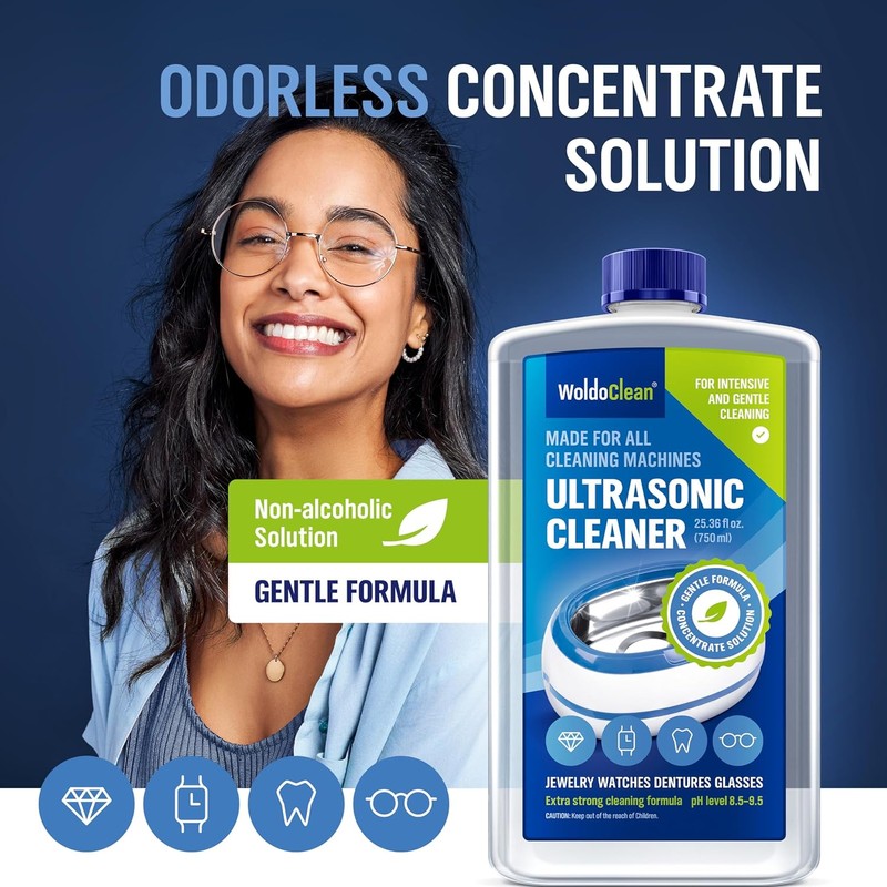 WoldoClean Professional Ultrasonic Jewelry Cleaner Solution 25.4 Fl Oz -