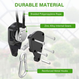 iPower 4 Pairs 1/8 Inch Adjustable Heavy Duty Rope Hanger Reinforced Metal Internal Gears Ratchets for Grow Light Fixtures, Loose-Proof Design, 8ft Long, 150lbs Capacity