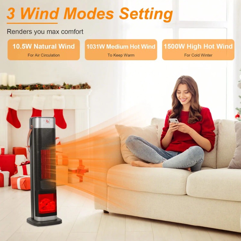 Portable 1500W Smart Home Heater Adjustable Thermostat Tower with 90
