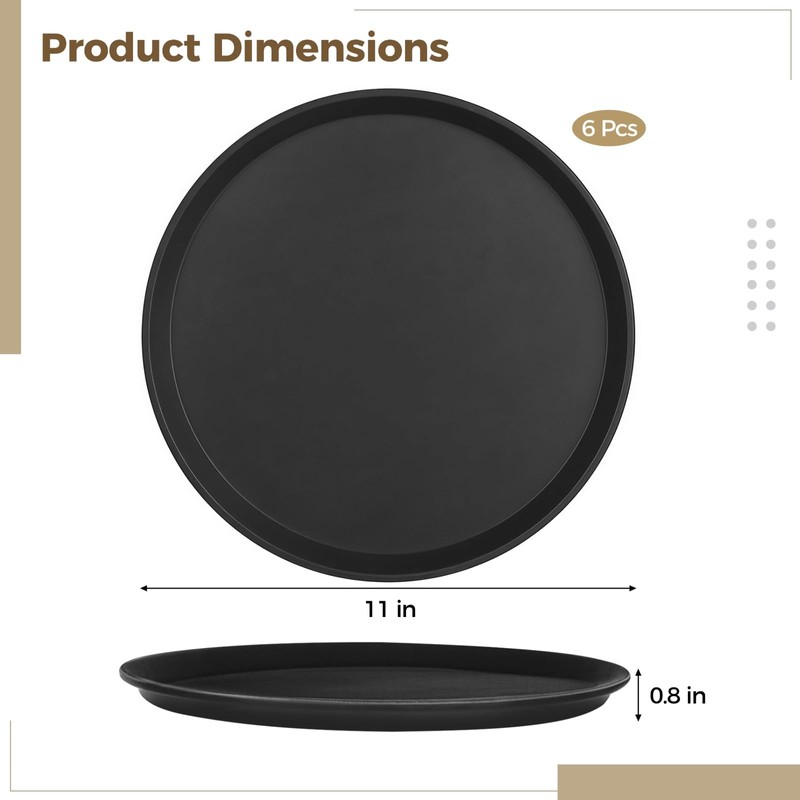 Calolin 6 Pcs Round Plastic Serving Tray, 11 in Non