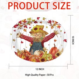 Grencian 50Pcs Fall Scarecrow Party Oval Paper Plates Thanksgiving Oval Paper Plates 10" x 12" Large Disposable Heavy Duty Autumn Scarecrow Platters for Fall Theme Thanksgiving Harvest Party Supplies