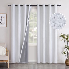 YoungsTex Linen Textured 100% Blackout Curtains 84 Inches Long for Bedroom, Grommet Thermal Insulated Full Room Darkening Linen Curtain Darpes for Living Room, 2 Panels, 52 X 84 Inch, White