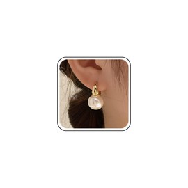 Inilbran Boho Pearl Hoop Earrings, Gold Baroque Pearl Earrings, Vintage Pearl Earrings, Minimalist Pearls, Wedding Earrings, Jewellery for Women and Girls