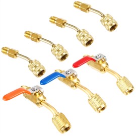 7pcs Air Conditioning Refrigerant Compact Ball Valve 1/4’’SAE, Low Loss Fittings HVAC for R410A R134A R12 R22 Adapter 5/16Inch Female to 1/4Inch Male Flare (3 Hose Globe Valve,4 Angle Adapter)