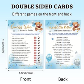 HOMANGA Baby Shower Games for Boy Girl, 4 Fun Games for 25 Guests, Who Knows Mommy Best, Guess Who Mommy or Daddy, Word Scramble, Baby-descriptions & Well Wishes, Blue Bear Baby Showers Decorations