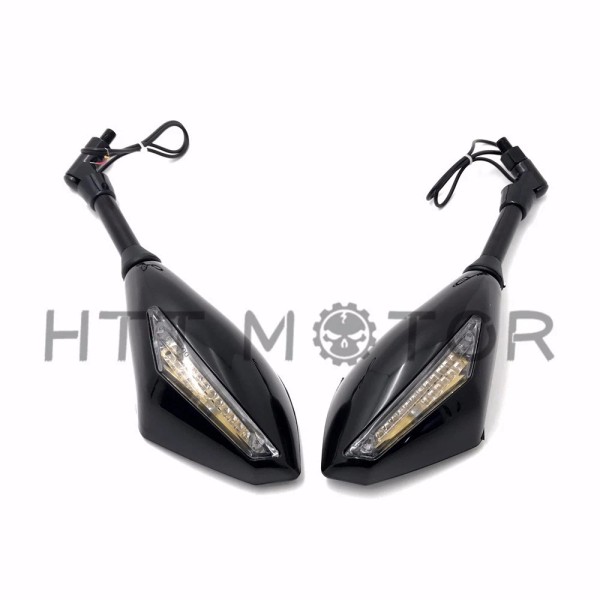 HTTMT 10mm Motorcycle LED Turn Signal Rearview Side Mirrors For