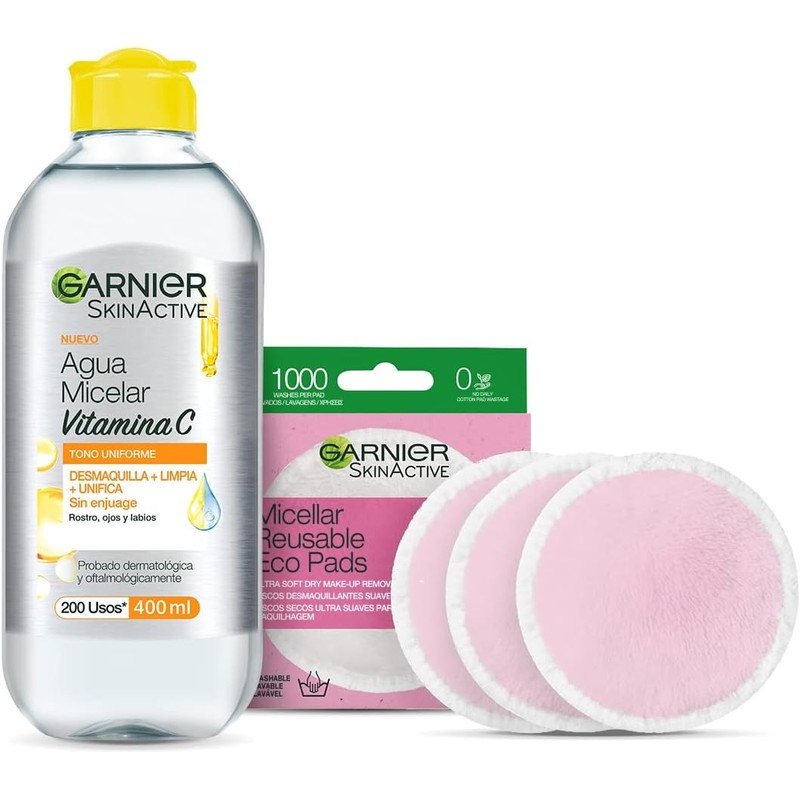 Kit Garnier Agua Micelar Bifásica 400ml y Ecopads Pads Reutilizables