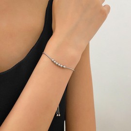 Allereya Boho Tiny Bead Bracelet Snake Chain Bracelet Silver Beaded Ball Bracelet Minimal Beads Bracelets Bead Bangle Bracelet Adjustable Bead Hand Chain Bracelet Jewelry for Women
