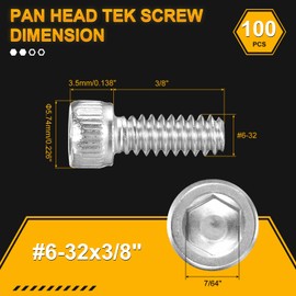 DTGN #6-32x3/8" Socket Head Cap Screws Bolts - 100Pack - Good for Road Bicycle, Mountain Bike, Auto, Motorcycle - 304 Stainless Steel Hex Head Metric Screws - Silver