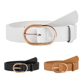 NBLYOS Women Belts Faux Leather for Jeans Fashion Belt with Gold Buckle Ladies Dress Belt (M,US,white)