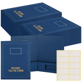 Kisston 50 Pcs Blue Tax Return Folders Bulk 2 Pocket Folders with Gold Foil Stamped Income Tax Folders with Blank Labels for Storing Handling Tax Professionals Business File Office Organizer