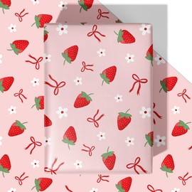 WRAPLULU Pink Bow Strawberry Wrapping Paper - 4 Jumbo Sheets, 28 * 40 Inches - Ribbon Bow Floral Gift Wrapping Paper, Perfect for Girls Birthdays, Baby Showers, Christmas, Weddings, Valentine's Day