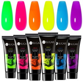 UR SUGAR Nail Extension Gel Nail Polish Neon, 6 Colours Acrylic Gel Builder Nail Gel Kit Yellow Blue Green Color Gel Polish Acrylic Nail Set for Women Nail Beginner Gift Set DIY Manicure at Home