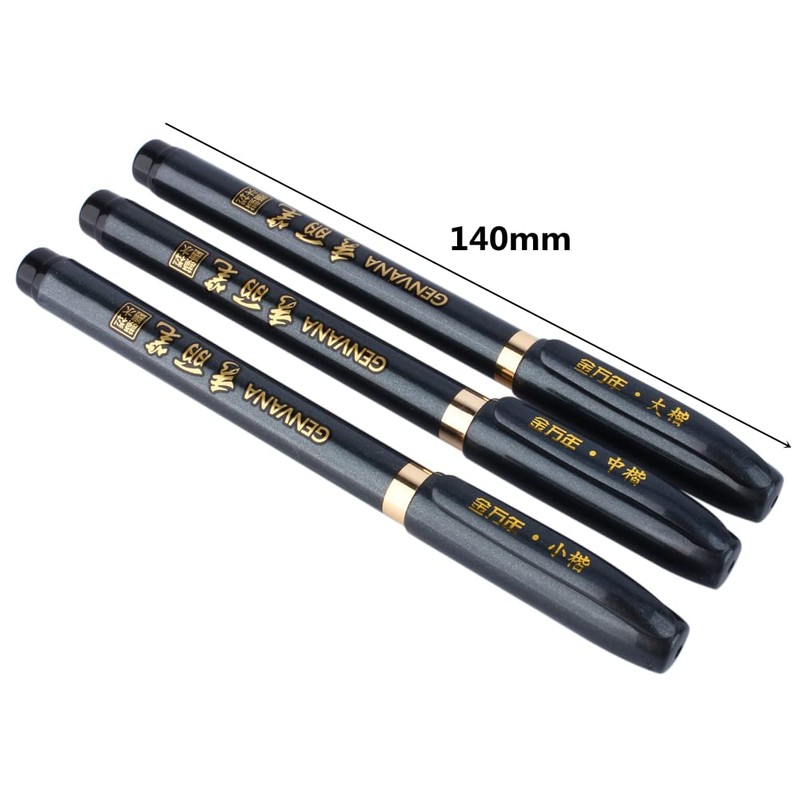 Walfront Kaligraphy/Manga Pen Set, 3 Pieces Kanji Pen Chinese, Manga