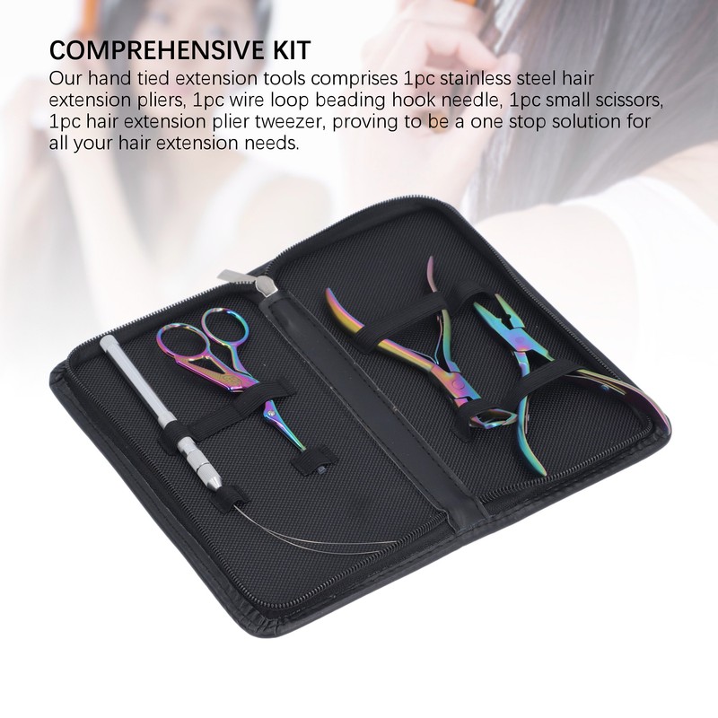 4pcs Hair Extension Tools with Pliers Wire Loop Beading Hook