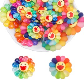 WSDMAVIS 40Pcs Cute Sunflower Charms Ornaments Flatback Rainbow Flower Resin Smiley Faces Charms Bulk Creative Decor for DIY Hair Accessories & Phone Cases (Small)