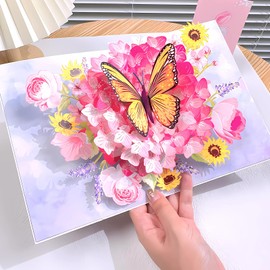AIQIUQIU Pop Up Birthday Card 3D Butterfly Greeting Thank You Card Wedding Card for Mom Wife Girlfriend & Friends on Birthday Wedding Anniversary Thank You All Occasions Cards with Envelope, Yellow