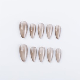 Jelly color Almond press on nails, Jelly Nail Polish, semi-transparent nail for Christmas, Birthday, Prom Event (Black, M)