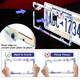 【2Pcs】 Beautiful Dragonfly and Purple Flower License Plate Frame Stainless Steel Car License Plate Frame Accessory Car Plate Frame Decor 12.3" x 6.3"for US Canada Vehicle Standard Size