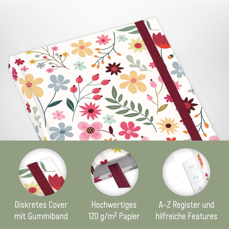 paper&you® Password Book A6+ with Index A-Z "Wild Flower" for