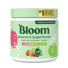 Bloom Nutrition Greens & Superfoods Powder for Digestive Health, Green Powder, Digestive Enzymes, Probiotics, Spirulina, Chlorella for Bloating & Intestinal Support, Green Juice, 25 SVG, Strawberry