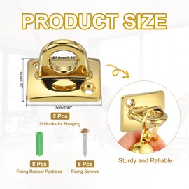 sourcing map Rope Stanchion Wall Plate Hook, 2 Pack Large Loop Wall Plate Hanging Circle Hook Metal Post Queue Line Barrier Hook for Openings Movie Theaters, Gold