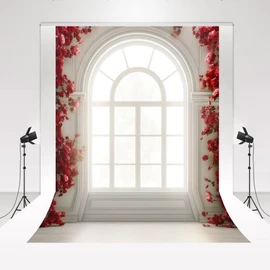 Kate Photography Background Wall White Vintage Window Background 1.5x2.2m Red Flower Wedding Dress Background Photography Set Portrait Photography Princess Beautiful Scene Cosplay Props