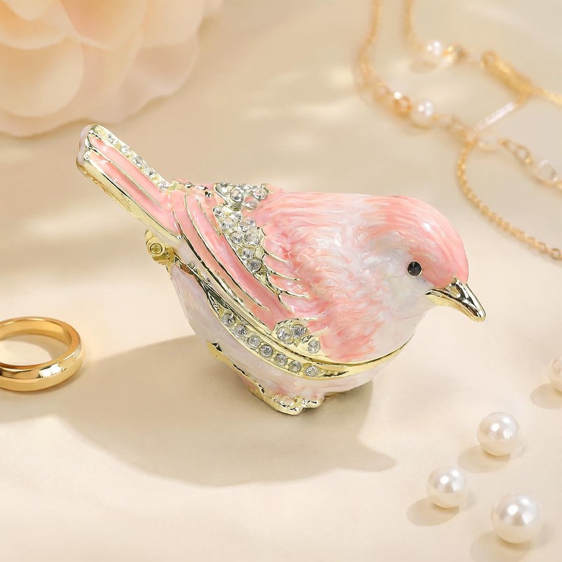 Furuida Mini Bird Trinket Boxes Hinge Hand-Painted Small Jewelry Box