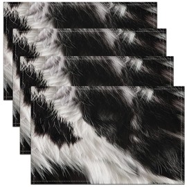 Cowhide Table Place Mats Square 18"x12" Cow Fur Table Place Mats Home Decor Farmhouse Western Farm Animal Skin Brown White Table Mats for Kitchen Decor for Couch Sofa Living Room Bed Chair