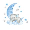 Cute Elephant Wall Stickers with Blue Cloud Moon and Stars