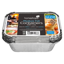 Homeshopa Aluminum Foil Trays Containers with Lids, 108 Pack Medium Disposable Meal Prep Food Storage Takeaway Tin, Reusable Catering Trays with Secure Lid for Roasting Baking Cooking & Freezing