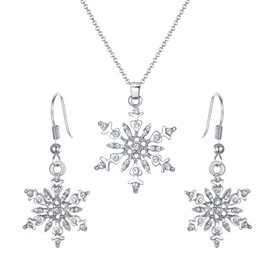 BriLove Jewelry Sets Holiday Gifts Women's Crystal Winter Daily Party Elegant Snowflake Pendant Necklace Hook Dangle Earrings Set for Jewellery Fashion Clear Silver-Tone