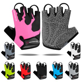 Cycling Gloves Half Finger Unisex Padded Grips Palm Bicycle Summer Riding MTB Bike Gloves for Men Women Non-Slip Fingerless Short Mountain Bike Ride Sports Hiking Mitts Climbing Gym (Pink, S)