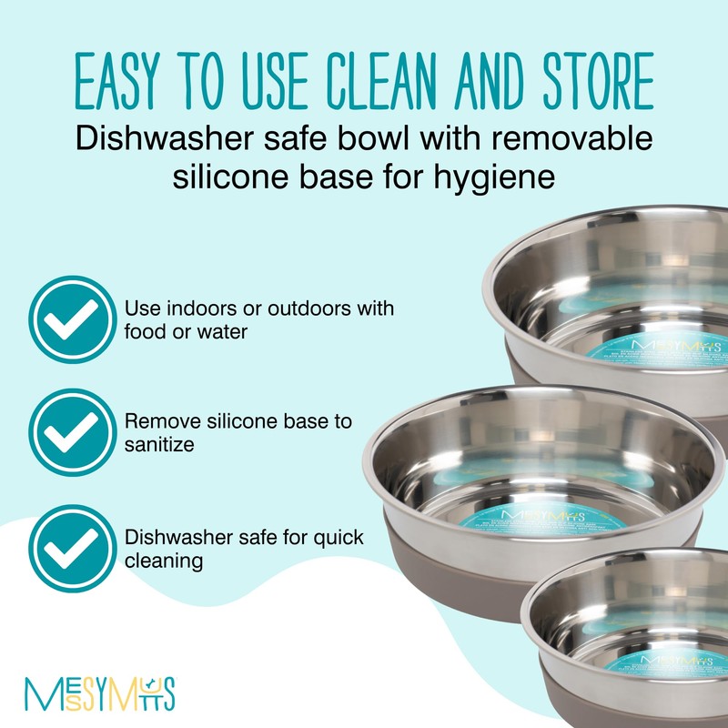 Messy Mutts Stainless Steel Heavy Gauge Bowl with Non-Slip Removable