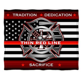 Stadium Blanket 50 x 60| Thin RED LINE Firefighter Throw Blanket ADD6-FF2311-TB
