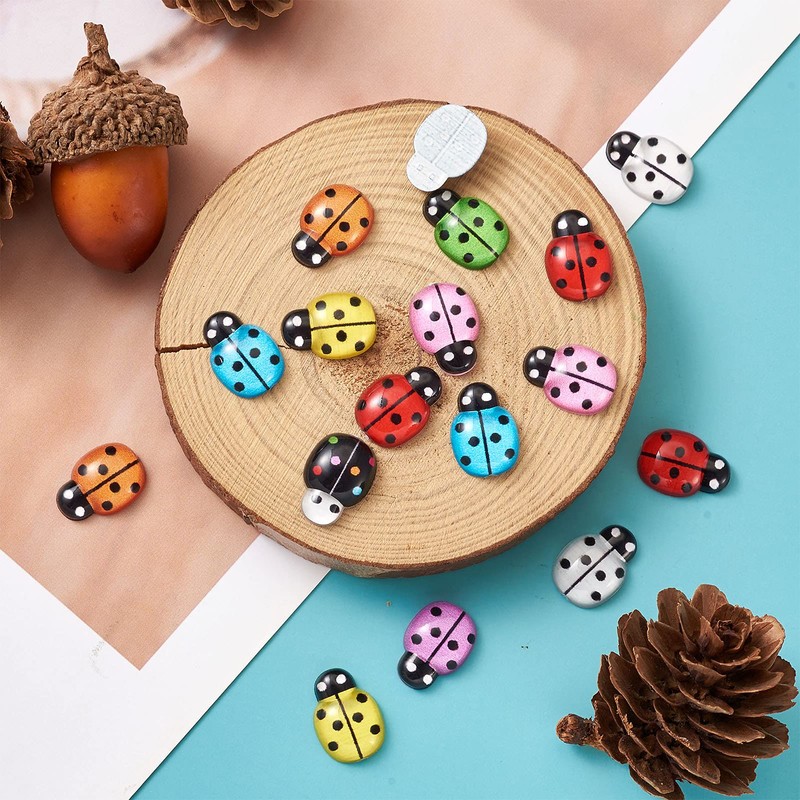 Cheriswelry 100pcs Ladybird Resin Cabochon 10 Colors Inserts Flat Back