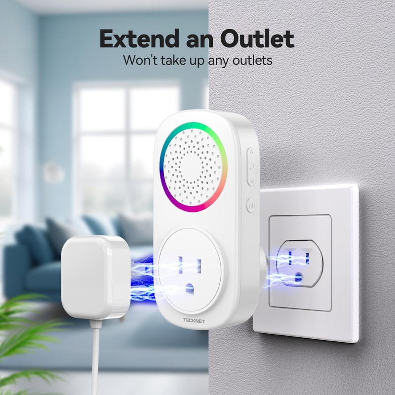 TECKNET Self-Powered Wireless Doorbell Kit - Plug-Through Door Bell with