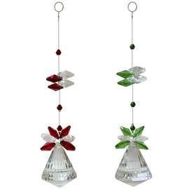 2 Pack 30mm Suncatcher Crystal Ball Prisms Ornament Emerald Green and Red Prism Crystals Hanging Pendant for Chandelier Window Curtain Outdoor Craft Rainbow Maker Car Rearview Mirror Decor (Red&Green)